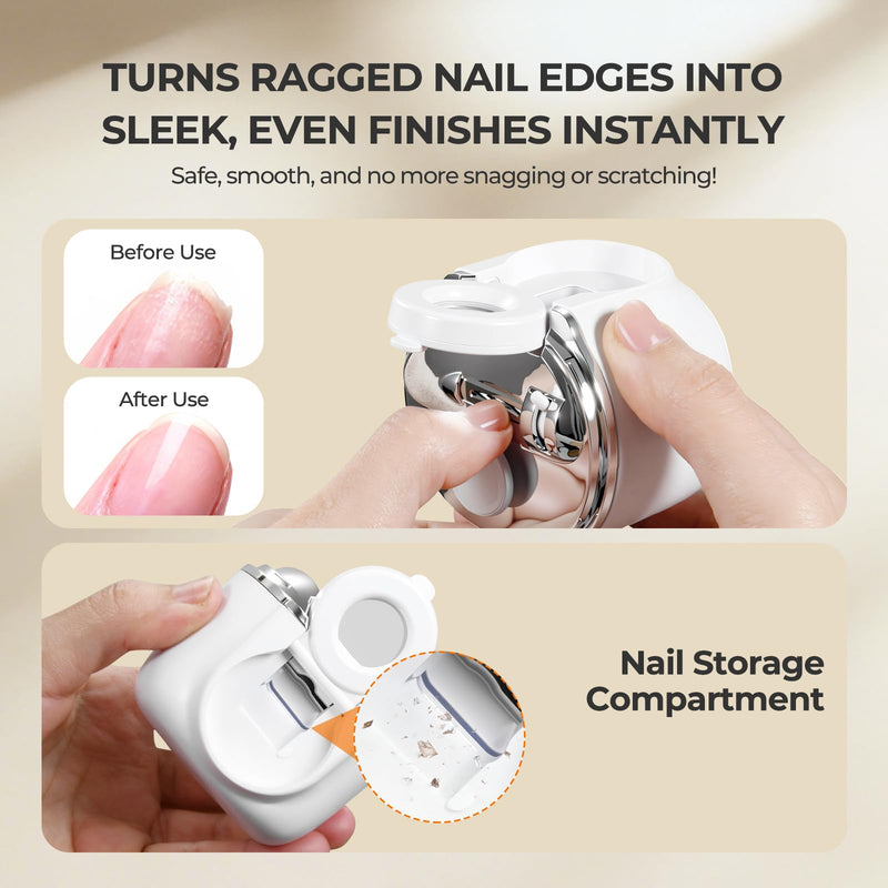 4 in 1 Automatic Electric Nail Clipper, 2026 Upgraded Nail Clippers Set with LED Light & Magnifier & Nail Scrap Storage, Dual-Blade Design, 3-Speed Gears, 90-Minute Runtime for Baby, Adults & Seniors White