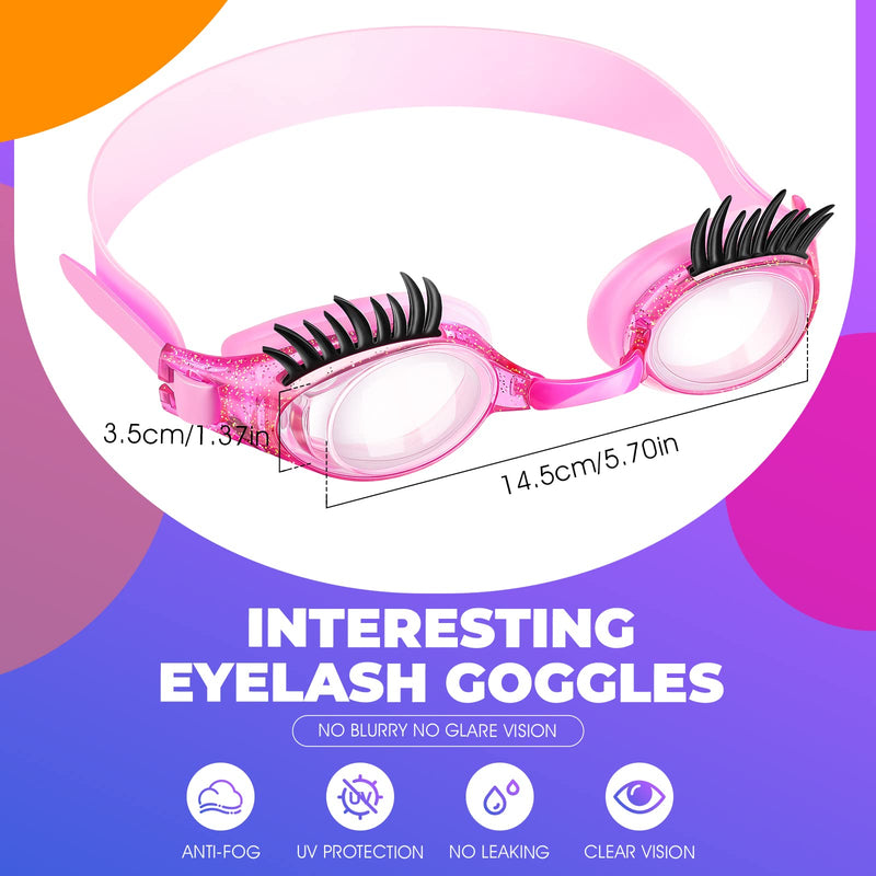 Konohan 2 Pieces Kids Swim Goggles Eyelashes Girls Funny Swim Goggle No Slip Leak Anti Fog UV Glasses for Lash Extensions 1 Purple, Dark Pink
