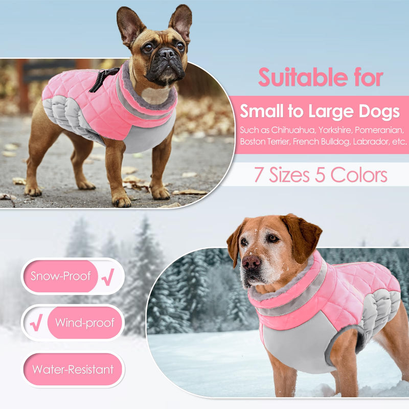 AOFITEE Dog Coat, Warm Dog Jacket Dog Winter Coats, Reflective Turtleneck Dog Fleece Vest with Harness Built in, Waterproof Windproof Dog Snow Jacket Snowsuit for Small Medium Large Dogs, Pink M - BeesActive Australia
