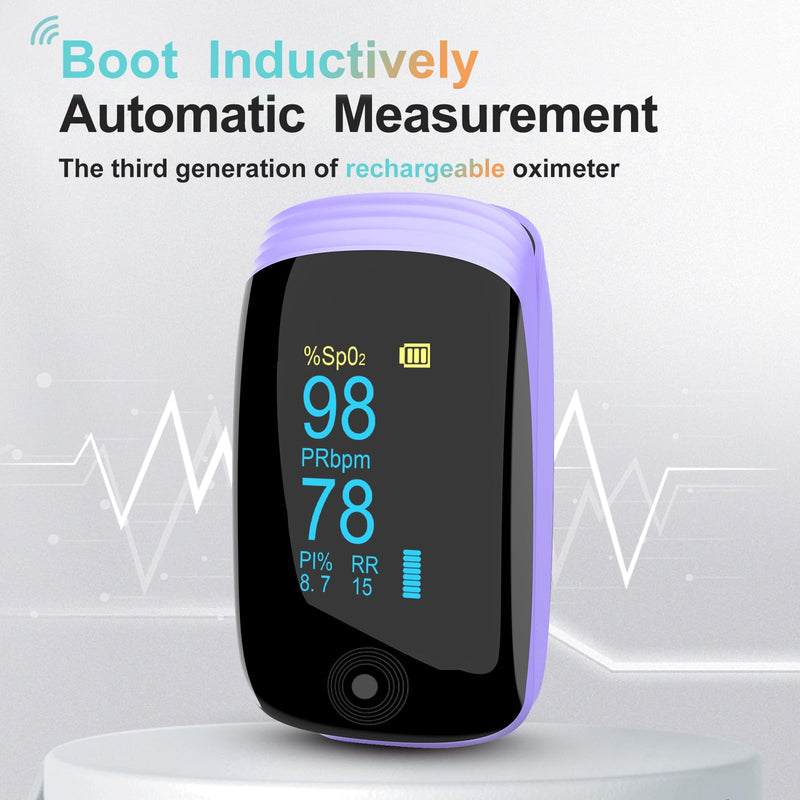 Rechargeable pulse oximeter with respiration , with SpO2 Pulse Rate and PI RR Precision Fast Oximeter SpO2 Reading Outdoor Sports Home (Purple) - BeesActive Australia