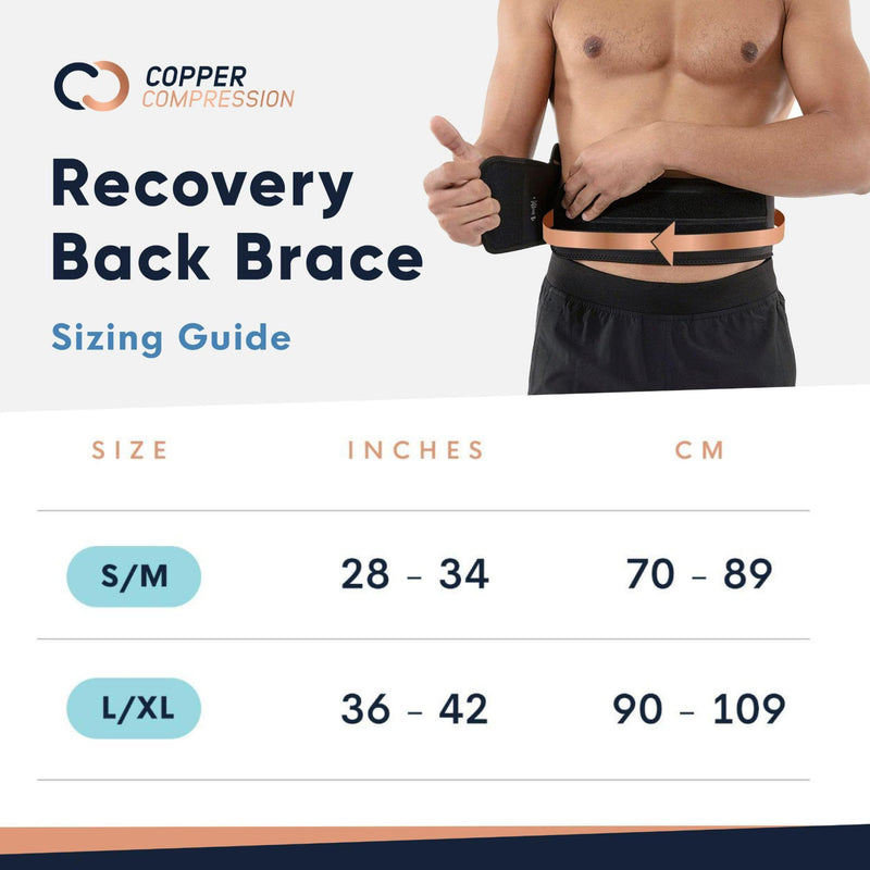Copper Compression Back Brace. Copper Infused Lumbar Support for Lower Back Relief, Sciatica, Herniated Disc, Scoliosis, Pain & Strains. Adjustable & Breathable. Fits Men & Women (Waist 36" - 42") Large/X-Large (Pack of 1)