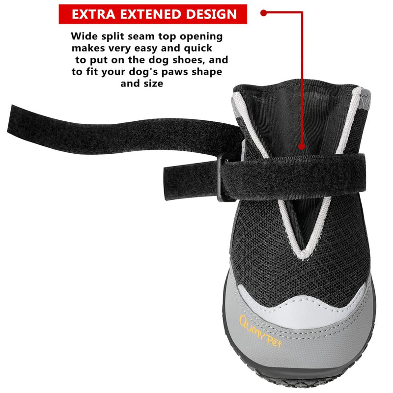 QUMY 4PCS Dog Boots for Large Dogs, Medium Dog Shoes & Paw Protectors for Hot Pavement, Summer Heat Protection, Mesh Breathable Skid-Resistant Dog Booties for Hardfloors, Walking Running Hiking 0Black-4PCS Size 1: 1.8''x2.3''(Width*Length) - BeesActive Australia