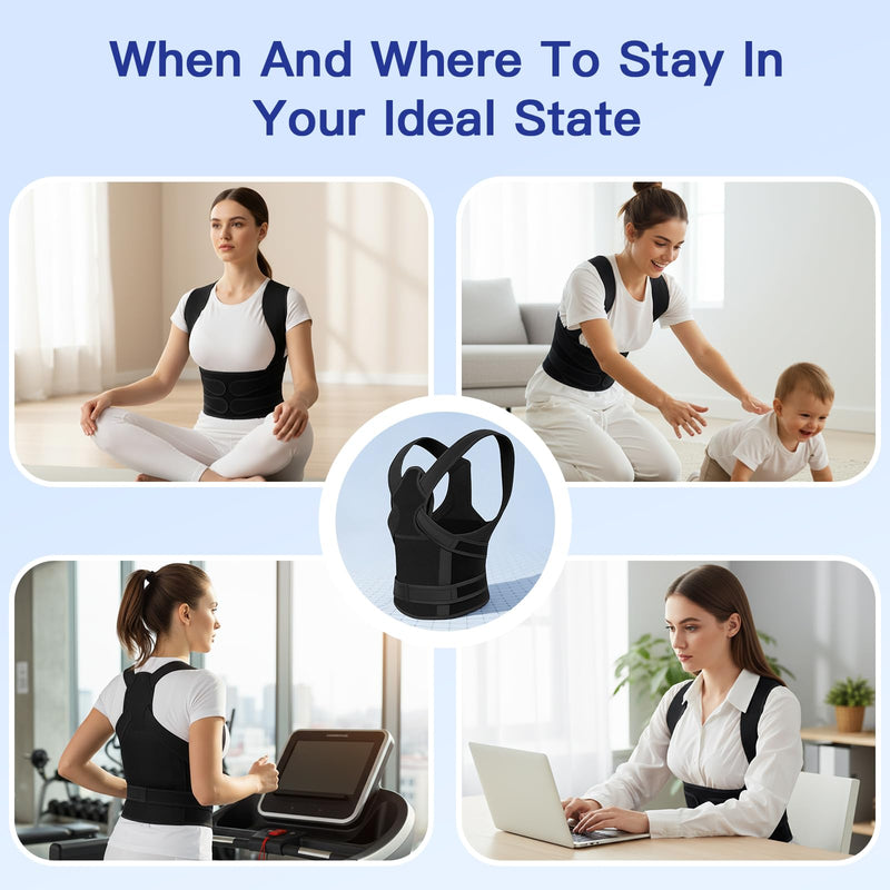 Posture Corrector for Women & Men, Back Brace Straightener with Adjustable Support, Relief for Neck/Shoulder/Back Pain, Scoliosis & Hunchback Correction, Breathable Mesh Design Medium Black - BeesActive Australia