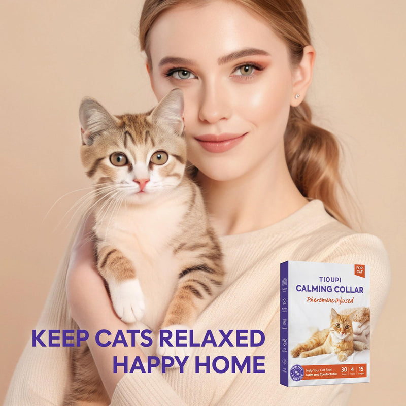 Pheromone Calming Collar for Cats 4 Pack – Breakaway Cat Calming Collar for Anxiety, Separation Stress, Spraying and Meowing, Adjustable Waterproof Natural Collar for Indoor Cats