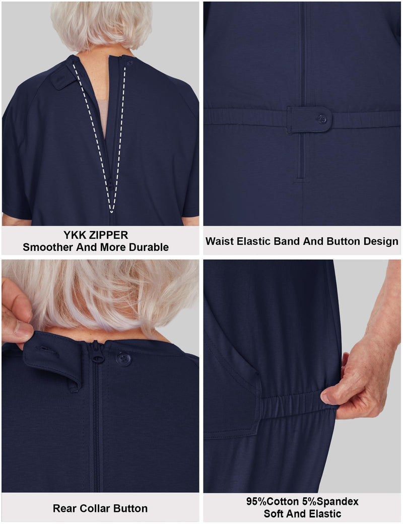 Adaptive Clothing for Women Anti-Strip Back-Zip Jumpsuit for Elderly Women Small Navy