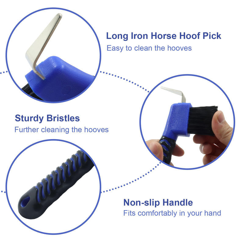 Horse Hoof Pick Brush, Soft Touch Rubber Handle Portable Hoof Pick for Horse Grooming, Cleaning (Orange+Blue) Orange+Blue