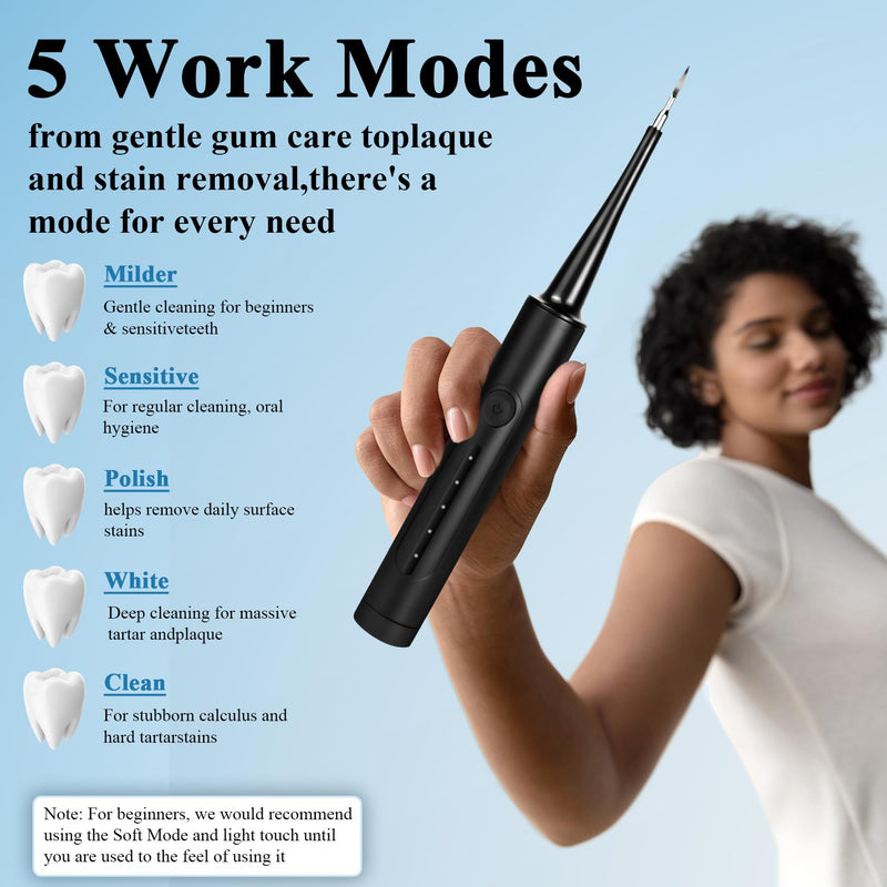 Rechargeable Electric Teeth Cleaning Kit with LED Light, 5 Adjustable Modes & 4 Replaceable Heads for Daily Oral Care at Home (Black) Black