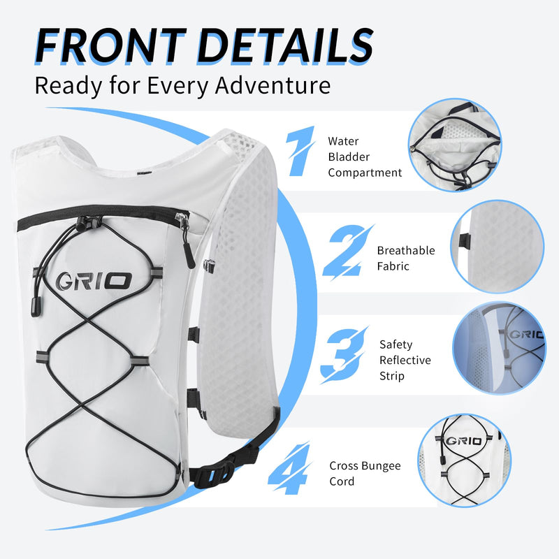 Running Vest for Women Men, Adjustable Chest Straps Running Hydration Vest with 1.5L Water Bladder, Lightweight Breathable Reflective Hydration Pack for Marathon, Trail, Hiking, Cycling White One Size