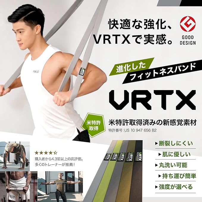 VRTX Fitness Band, Hard to Cut, Skin-friendly, Washable, Low to High Loads, 2.2 - 198.0 lbs (1 - 91 kg), For Home Training, Rehabilitation, Pull Up Assistance, Competitions - BeesActive Australia