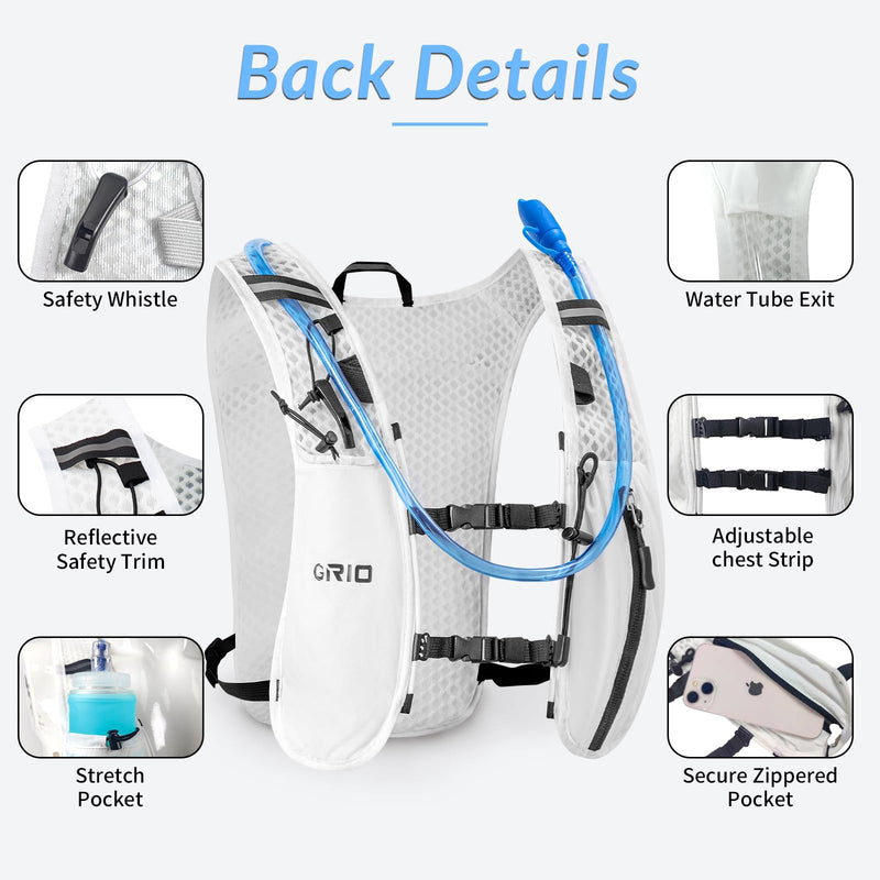 Running Vest for Women Men, Adjustable Chest Straps Running Hydration Vest with 1.5L Water Bladder, Lightweight Breathable Reflective Hydration Pack for Marathon, Trail, Hiking, Cycling White One Size