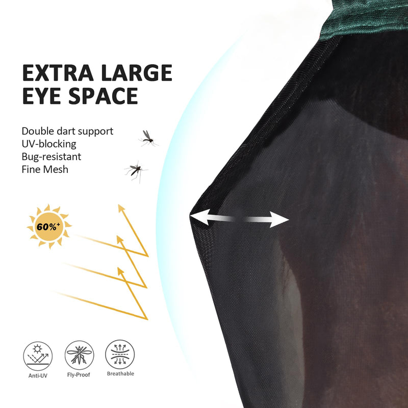 Harrison Howard Pro Luminous Horse Half Face Fly Mask Large Eye Space with Ears UV Protection for Horse Hunter Green L - BeesActive Australia