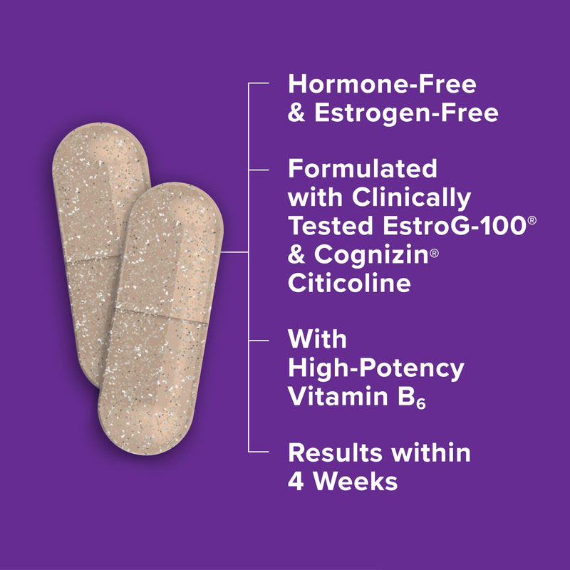 Qunol Menopause Relief +B6 Capsules, Peri to Post, Results in 4 Weeks, 60ct | Hormone Free Support for Fatigue, Brain Fog, Hot Flashes, Night Sweats, Mood Swings, Sleep Disturbances & Joint Discomfort