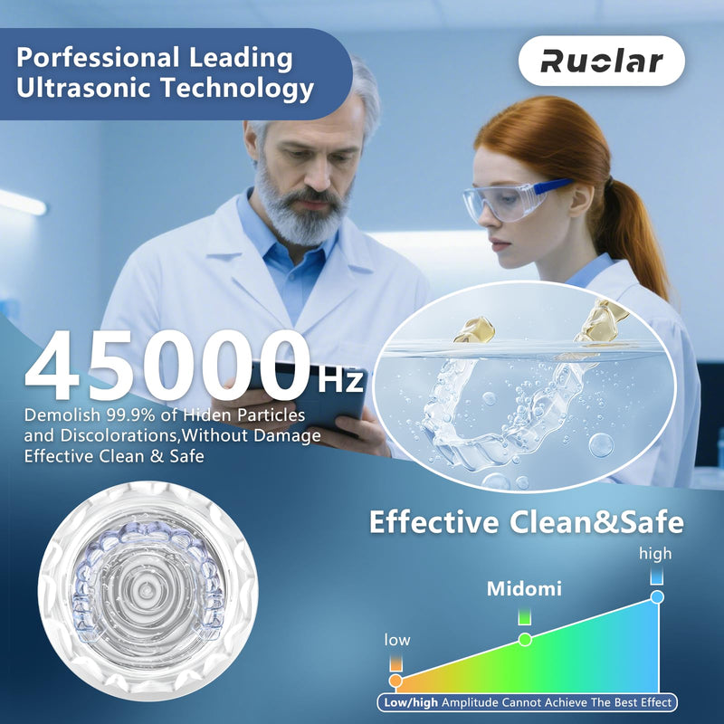 Ultrasonic Retainer Cleaner Machine for Dentures | 45kHz Dental Cleaning Pod for Mouth Guards, Aligner, Nightguard, Braces, Jewelry | 3 Timer Modes Denture Cleaner- Cooling Fan & Split-Design White