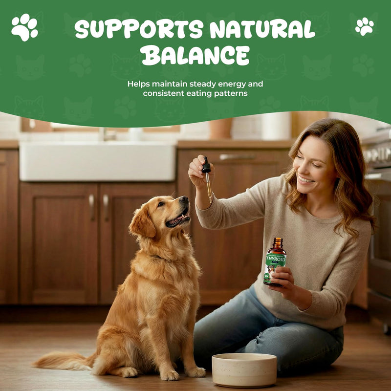 Thyroid Support for Dogs, Herbal Appetite Stimulant & Metabolism Support Drops with Bladderwrack, Astragalus & Nettle Leaf, Helps Maintain Healthy Weight, Energy & Daily Vitality, 2 fl oz