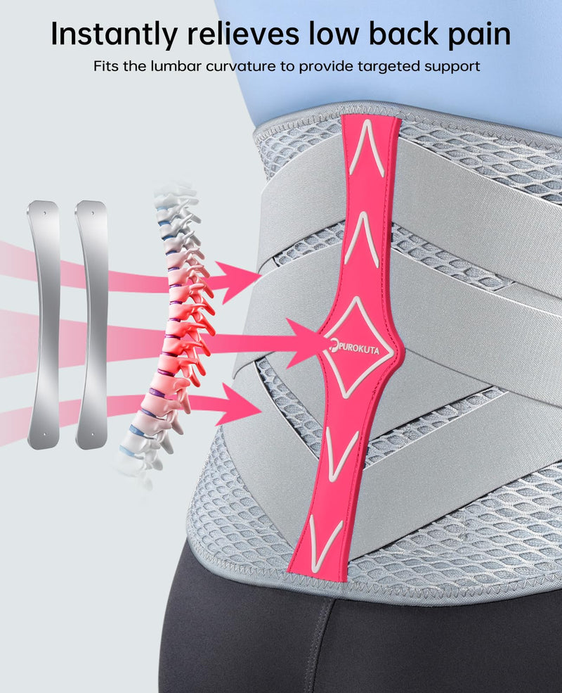 Back Brace for Lower Back Pain Women with Widened Alloy Stays,Adjustable Back Support Belt for Women & Men with Lumbar Pad,Breathable Lumbar Support Belt for Heavy Lifting & Work,Sciatica, Scoliosis, Herniated Disc,White/Pink Size M (Waist:33.5"-40.2")