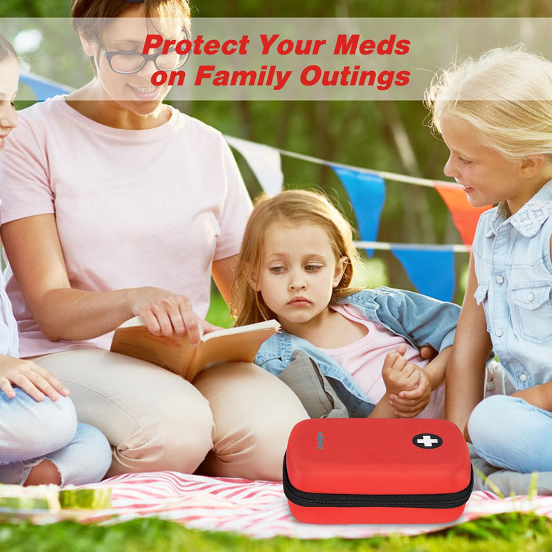 Epipen Medical Carrying Case, Hard Shell EVA Shock Absorption Travel Medication Organizer Bag Emergency Medical Pouch Holds 3 EpiPens, Asthma Inhaler, Allergy Medicine Essentials, Large (Red) Red - BeesActive Australia