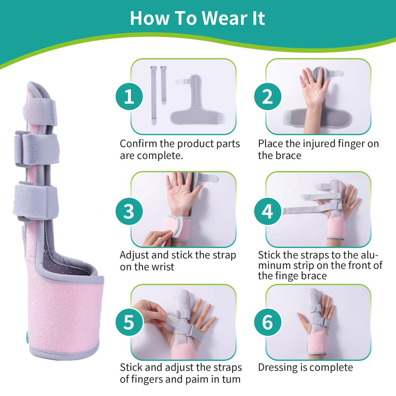 lefeke Trigger Finger Splint, Finger Brace for Middle, Index, Pinky or Ring Finger Support, Hand Splint for Broken Fingers, Arthritis, Fracture, Hand Brace with Fingers Support (Pink) Pink