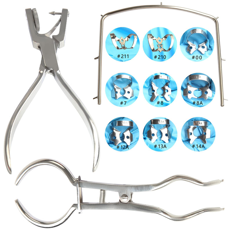 Dental Rubber Dam Kit Stainless Steel Dental Procedure Tools,Rubber Dam Clamps, Punch Plier, Endodontic Supplies, and Dental Isolation Tools,12Pcs with A Portable Storage Bag - BeesActive Australia