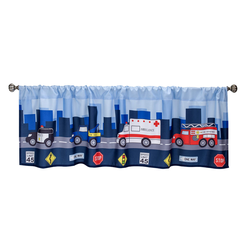 EVERYDAY KIDS First Responder Hero Themed 60x15” Window Valance for Toddler, Baby and Young Boys Bedrooms Window Décor Treatment with Firetruck, Tow Truck, Police Car and Ambulance Little Rescuer - BeesActive Australia