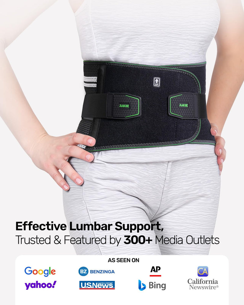 Back Brace for Lower Back Pain Relief, 8X Powerful Lumbar Support with 3D Pad, Support Belt for Men Women, Breathable Back Support Brace with Adjustable Strap, Green Size M Medium