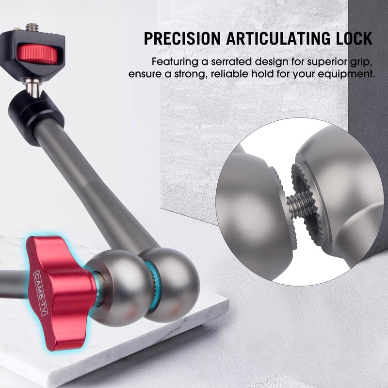 Came-TV 11" Articulating Magic Arm Camera Mount with 360° Ball Heads & 1/4 Screws & Locating Pins, Aluminum Camera Magic Arm Articulating Arm for Monitor Video Light Camera Cage Rig (64002) 11" Magic Arm