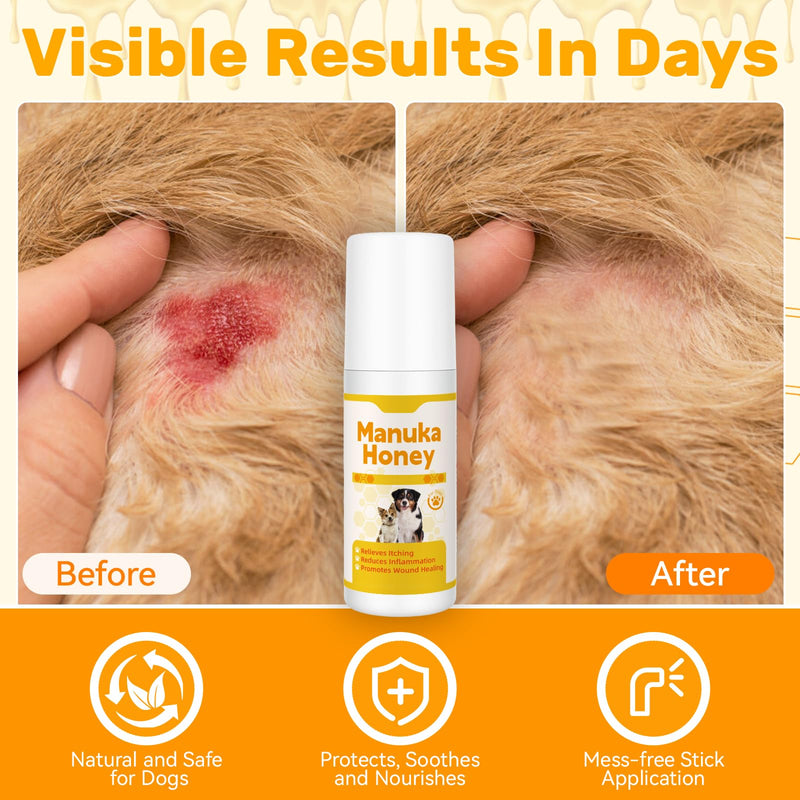 Manuka Honey for Dogs, Hot Spot & Wound Care Spray, Promotes Wound Healing, Soothes Itching & Inflammation, Natural Skin Care Spray for Dog, Safe, Easy to Use, 3.38 oz Bottle