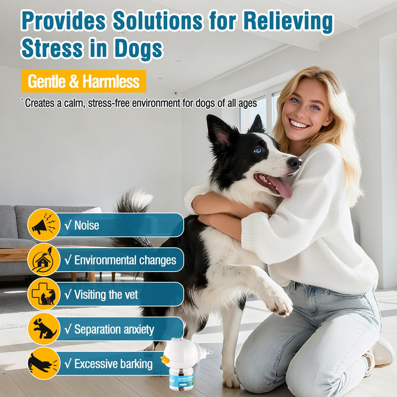 Dog Calming Pheromone Diffuser 4-In-1 Appeasing Pet Pheromone Calming Diffuser Kit (Plug in + 3 Pack 48ml Refill) for Anxiety Relief, Reduce Barking, Aggression & Stress, 90 Day Supply (Tasteless) A