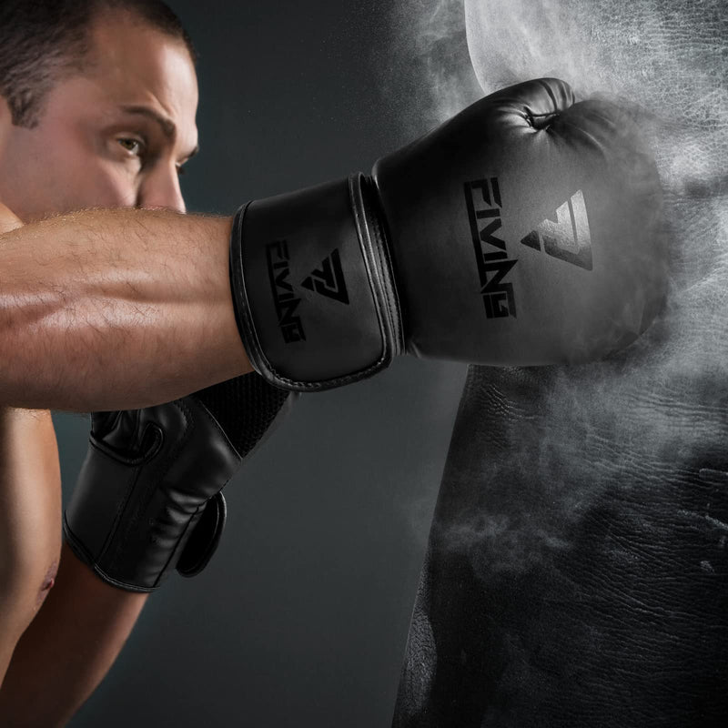 Boxing Gloves Men & Women, Pro Training Sparring, PU Leather MMA Kickboxing, Adult Heavy Punching Bag Gloves Mitts Focus Pad Workout, Ventilated Palm, 8 10 12 oz Black 16oz