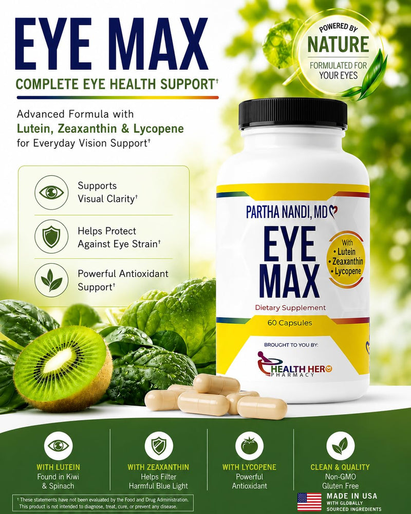 Dr. Nandi Eye Max – Lutein, Zeaxanthin & Lycopene – Vision & Macular Health Support – 60 Capsules