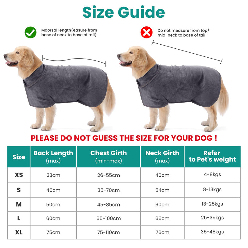 PETTOM dog bathrobe, dog bathrobe, extra absorbent, dog bathrobe, microfiber, quick-drying, dog drying coat for large dogs (L, grey) L - BeesActive Australia