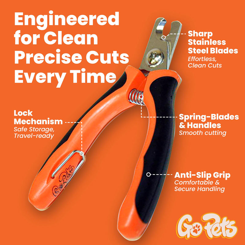 GoPets Nail Clipper for Small to Medium Pets, Quick Sensor Safety Guard, Heavy Duty Trimmer for Thick Nails, Stainless Steel Blades, Grooming Tool for Dogs & Cats, Non-Slip Handle, Built-in Nail File - BeesActive Australia
