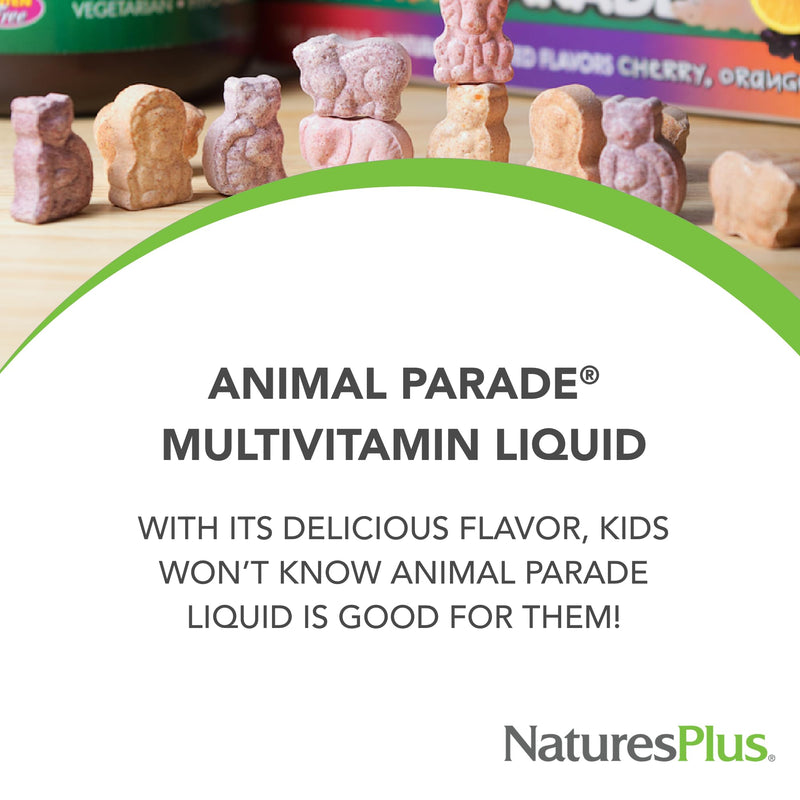 NaturesPlus Animal Parade Children's Liquid Multivitamin - Tropical Berry Flavor - 8 fl oz - Whole Food Supplement - Vegetarian, Gluten Free - 16 Servings 8 Fl Oz (Pack of 1)