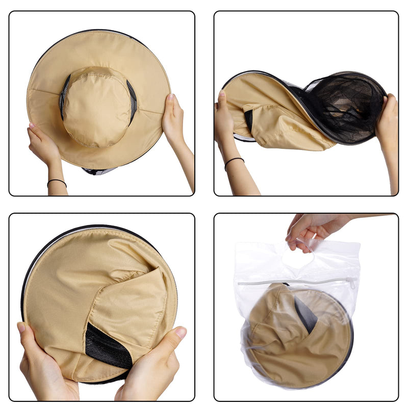 Sucrain 2 Pack Mosquito Head Net Hat Sun Hat Garden Bug Hat with Hidden Net Mesh for Outdoor Gardening Beekeeping 5-5 3/8 Beige + Gray