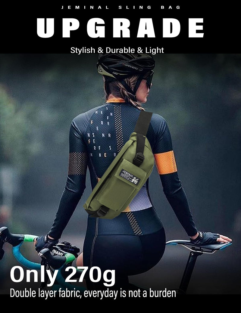 JEMINAL Sling Bag: Diamond-Grid Pattern 4L Light Spacious Crossbody Shoulder Everyday Carry Bag with Quick-adjust Strap - Double Layered Fabric Funny Pack for Men, Women, Travel, Sport (Green) Green