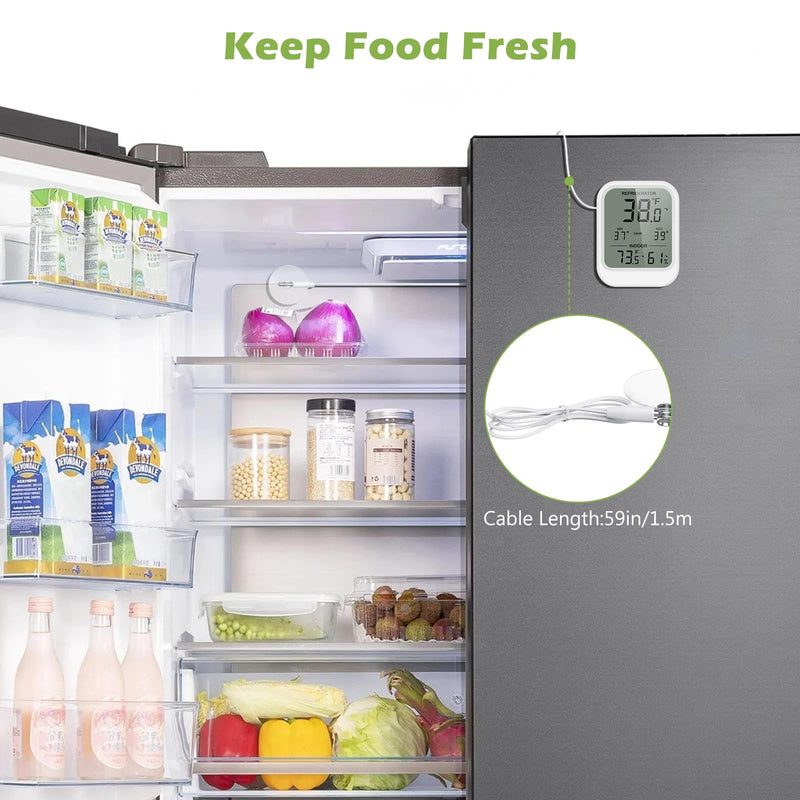 KeeKit Refrigerator Thermometer, Digital Freezer Thermometer with Waterproof Probe & Suction Cup, Temperature Monitor with Alarm, LCD Display, Min/Max Recording, for Fridge, Aquarium, Food Storage