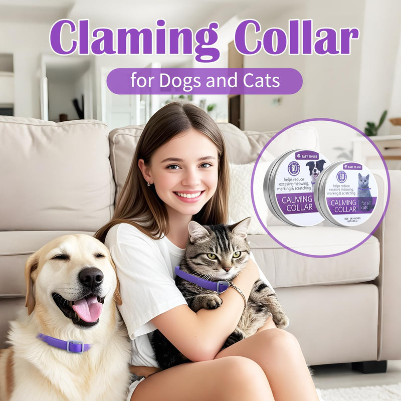 2PCS Dog Calming Collar for Cat, 62 & 38cm Anxiety Relief Adjustable Dog Calming Plug In, Reduce Stress Unwanted Behaviours for Pet Separation Thunderstorms Vet Visits Puppy Training
