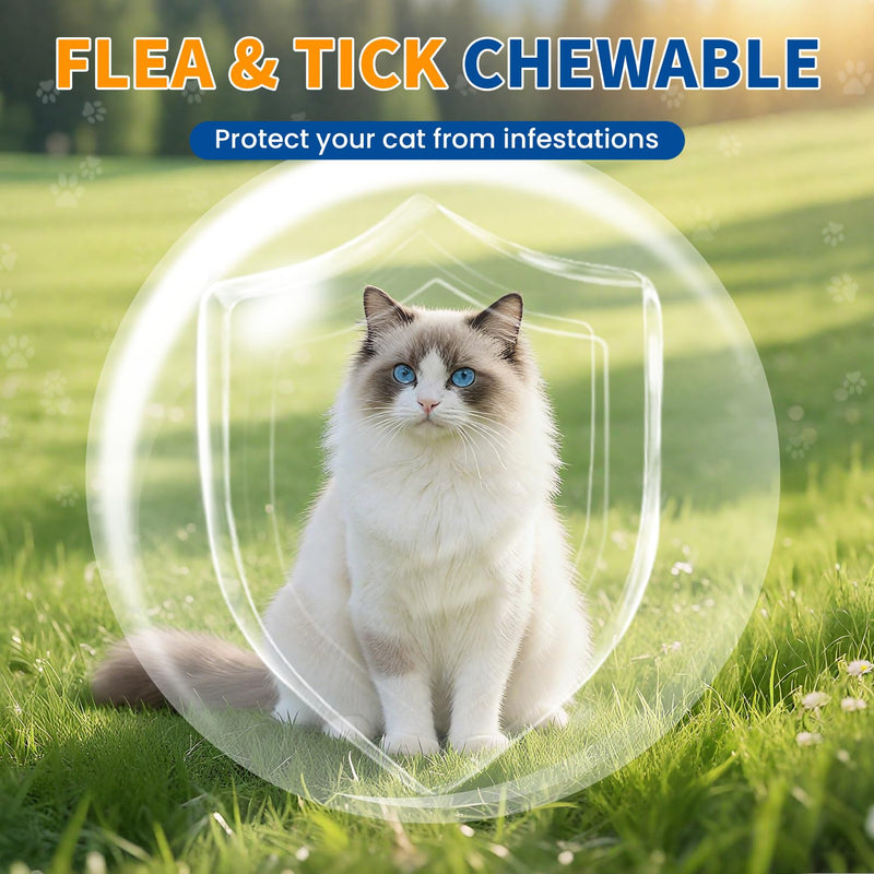 Flea and Tick Prevention for Cats Chewable, 200 Natural Soft Chews,Flea Supplement for Kitten Cat, Skin & Coat Support for Cats All Breeds & Ages - Chicken Flavor 200Soft Chews