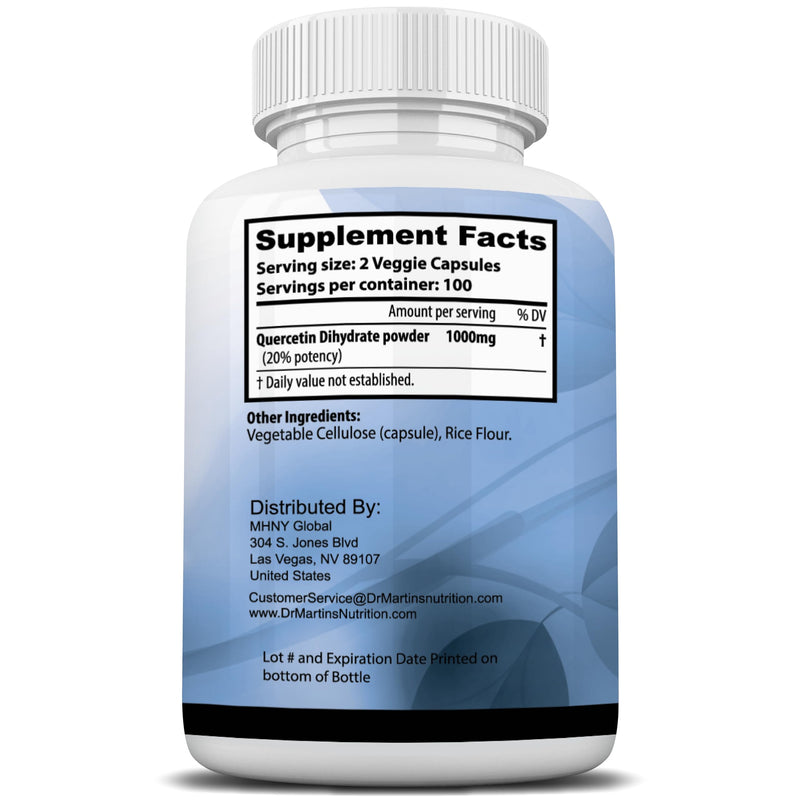 Quercetin 1000mg - 200 Capsules, Immune Support & Antioxidant Supplement | Seasonal Sinus & Respiratory Relief, Cardiovascular Health, No Bromelain, Immune Support, 100-Day Supply for Men & Women 200 Count (Pack of 1)