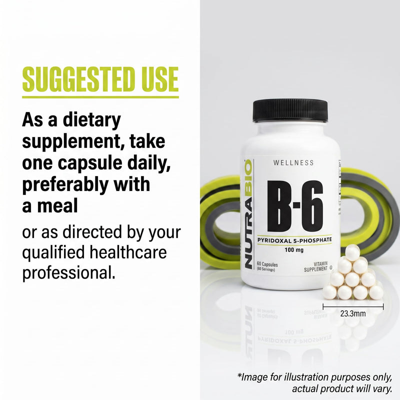 NutraBio Vitamin B6 P5P (Pyridoxal 5-Phosphate) Vitamin B6 100mg per Serving- 60 Vegetable Capsules