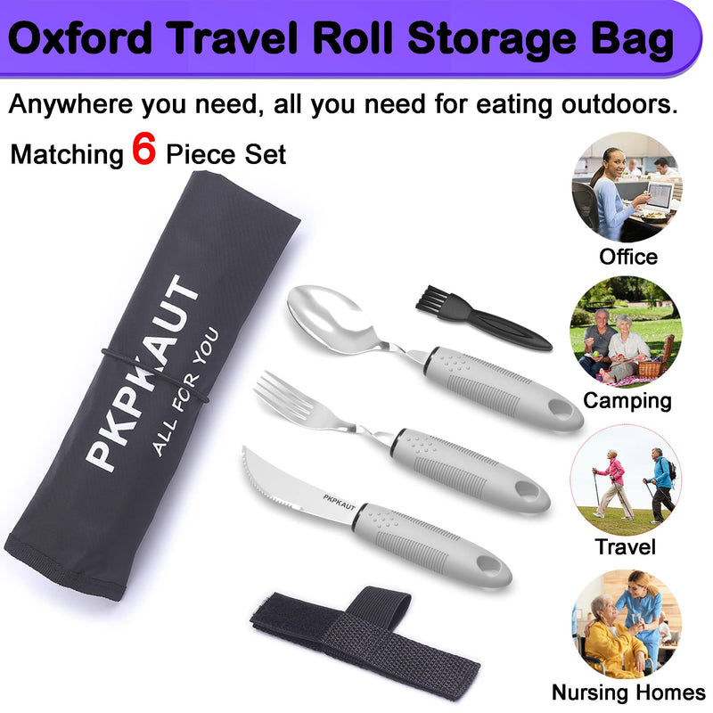 Weighted Parkinsons Utensils for Hand Tremors, Weighted Silverware for Parkinsons Patients Arthritic Hands, Built Up Utensils for Adults, Adaptive Eating Utensils for Disabled People Elderly 6-Piece Set Grey - BeesActive Australia