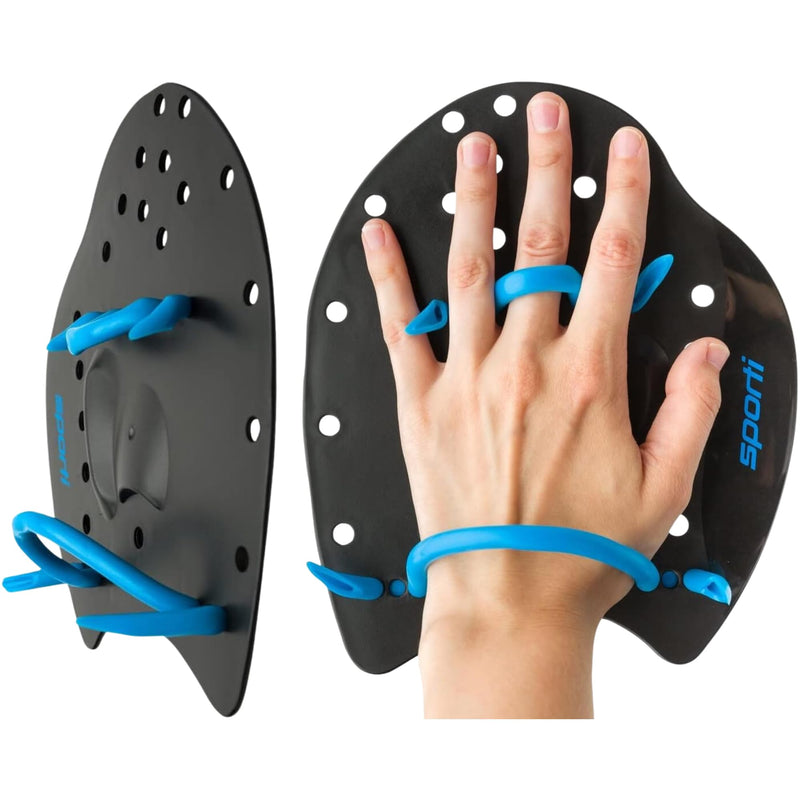 𝗦𝗽𝗼𝗿𝘁𝗶 Power Swim Paddles for Lap Swimming - Adjustable Straps - Lap Swimming Gears - Hand Paddles for Adults & Kids Small