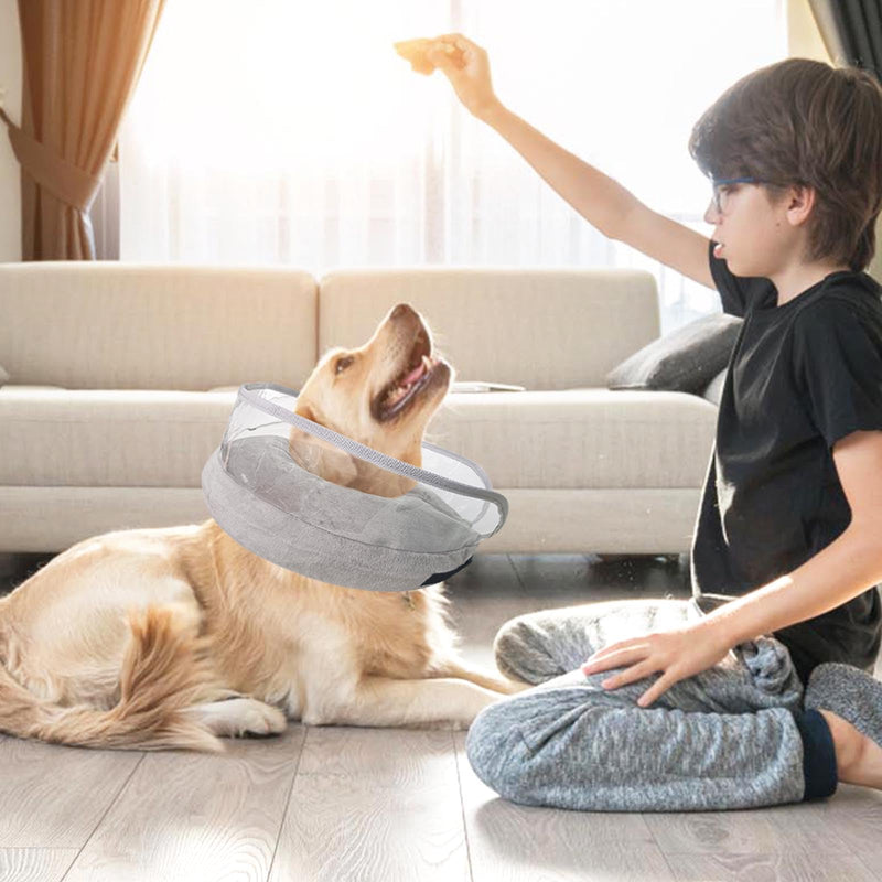 Winmany Inflatable Collar for Dogs Cats Protective Cone Recovery Collar Post Surgery Neuter Adjustable Pet Donut Collar with Baffle Prevents Biting and Scratching (Grey, XL) Grey - BeesActive Australia