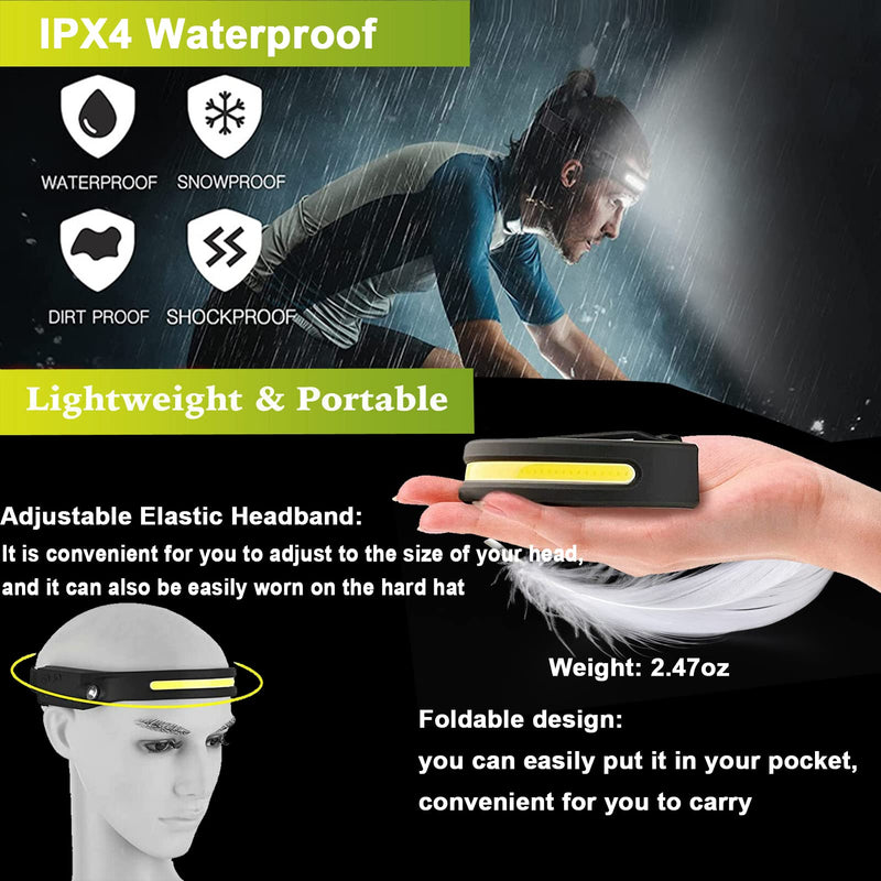 Headlamp Rechargeable, Head Lamps Led Rechargeable with Motion Sensor Headlamps Adults, 9 Mode Head Lights Forehead, Super Bright Hard Hat Light for Running, Hiking, Camping (3PCS Black) 3PCS Black