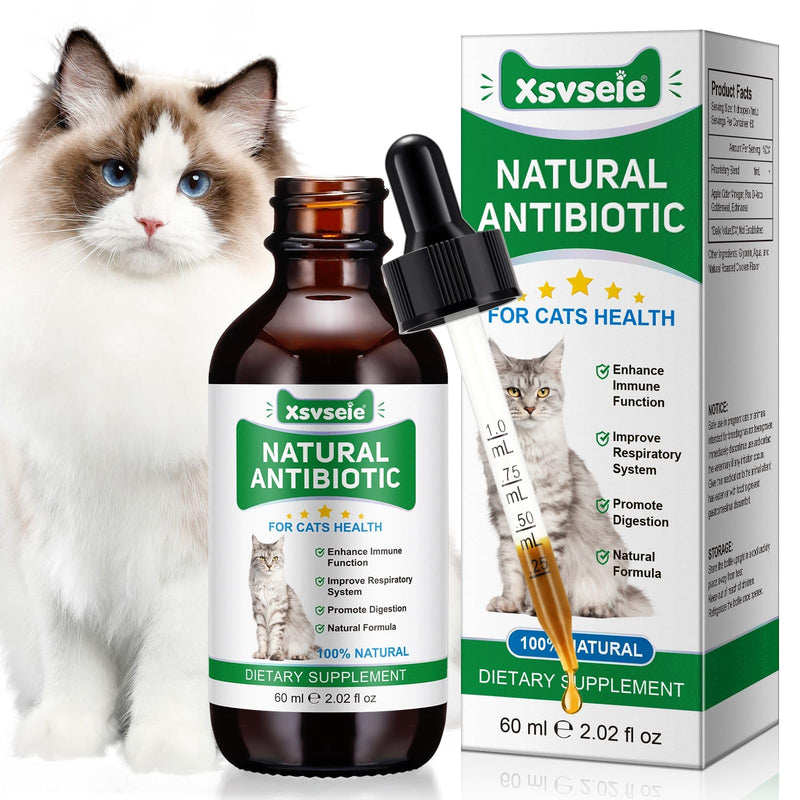 Antibiotics for Cats, Cat Antibiotics for Infections, Natural Antibiotics for Cats Immune Drops Help Supports Allergies, Itching, Coughs, Skin, 60ml, Bacon Flavor (1 Pack) 1 Pack