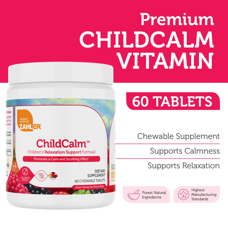 Zahler ChildCalm, Kosher Fruit Punch Chewable Magnesium for Kids - Natural Calm, Mood Support, and Relaxation - Calming Kids Magnesium Supplement Childrens Magnesium, 60 Tablets