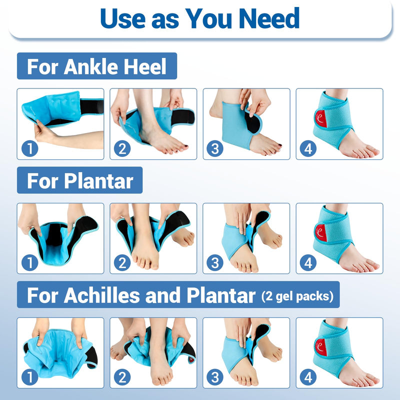 Comfytemp Ankle Ice Pack Wrap Brace for Swelling, Foot Pain Relief, 2 Gel Packs for Injuries Reusable, Hot Cold Compress Therapy for Plantar Fasciitis Relief, Heel Spur, Achilles Tendonitis, Swelling Ankle Ice Pack Wrap (1 Wrap + 2 Gel Ice Packs)