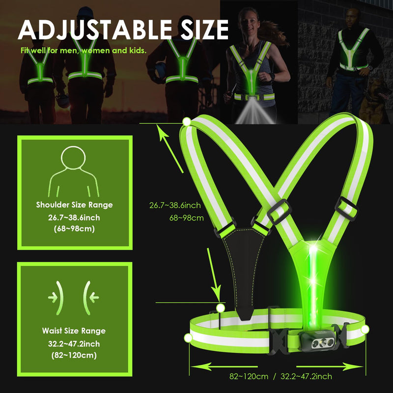Reflective Running Vest,3 Lights High Visibility Reflective Running Gear,USB Rechargeable Light Up Vest for Walking Running Cycling,Adjustable fits Well for Men Women Kids - BeesActive Australia