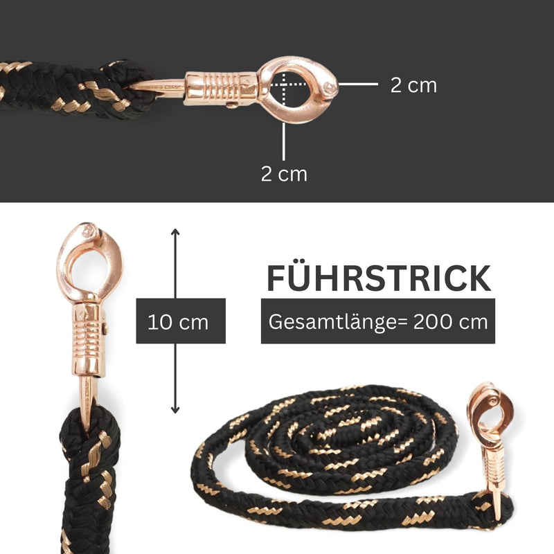 Lead rope horse with panic hook rose gold horse rope length 2m many colors with glitter (black-gold) black-gold - BeesActive Australia