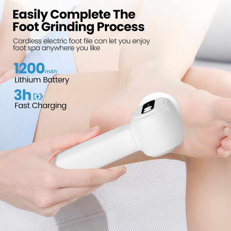 Electric Callus Remover for Feet, 2 in 1 Electric Foot File Grinder, Rechargeable Cordless Foot Scrubber for Dead Skin, Adjustable Speed with Sandpaper Discs, Professional Pedicure Tools,White Effortless Electric Foot Callus Remover White - BeesActive Australia