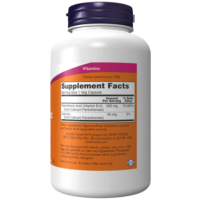 NOW Foods Supplements,Pantothenic Acid (Vitamin B-5) 500 mg,B-Complex Vitamin,250 Capsules 250 Count (Pack of 1)